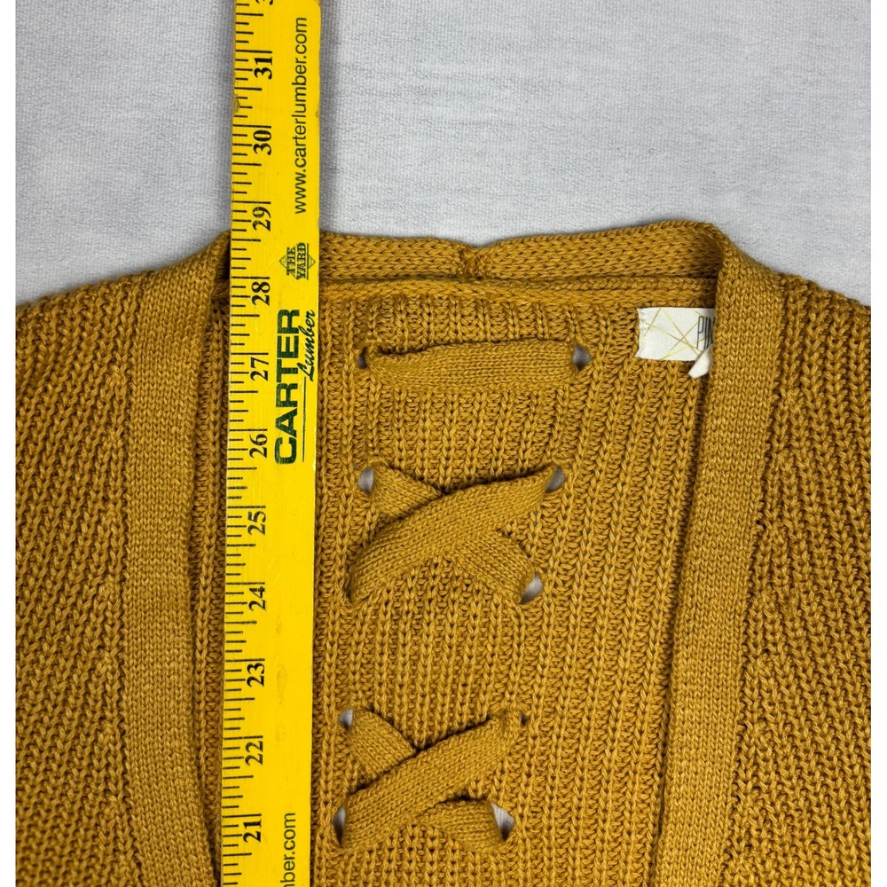 Pinque Mustard Yellow Lace Up Back Open Front Cardigan Sweater Medium PF832496SF - Picture 6 of 8